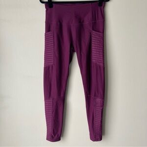 High-Waisted Plum Leggings with Ribbed Paneling